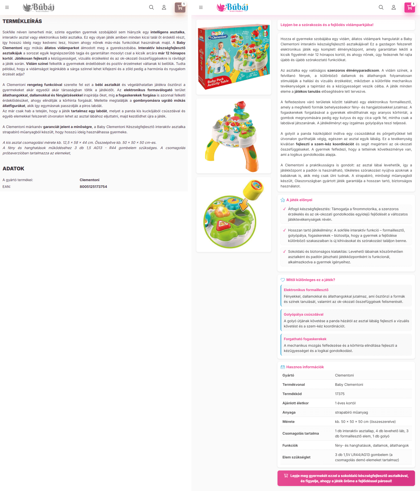 Before/After comparison 2: Unstructured, continuous product description vs. Web research-based, Lexura AI generated