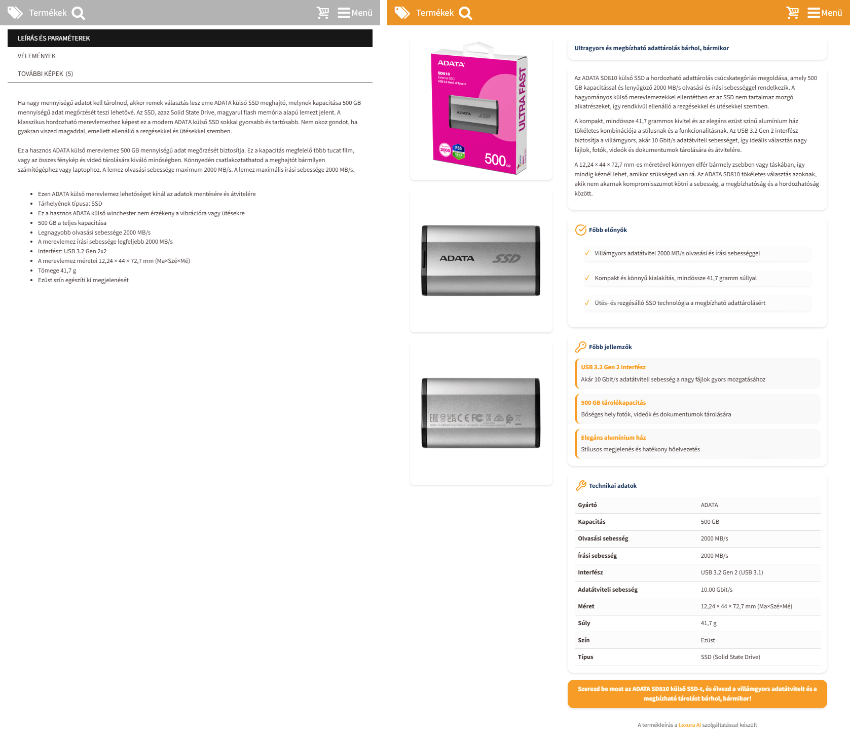 Before/After comparison 6: Dry description vs. Lexura AI generated, clear and sales-boosting product page