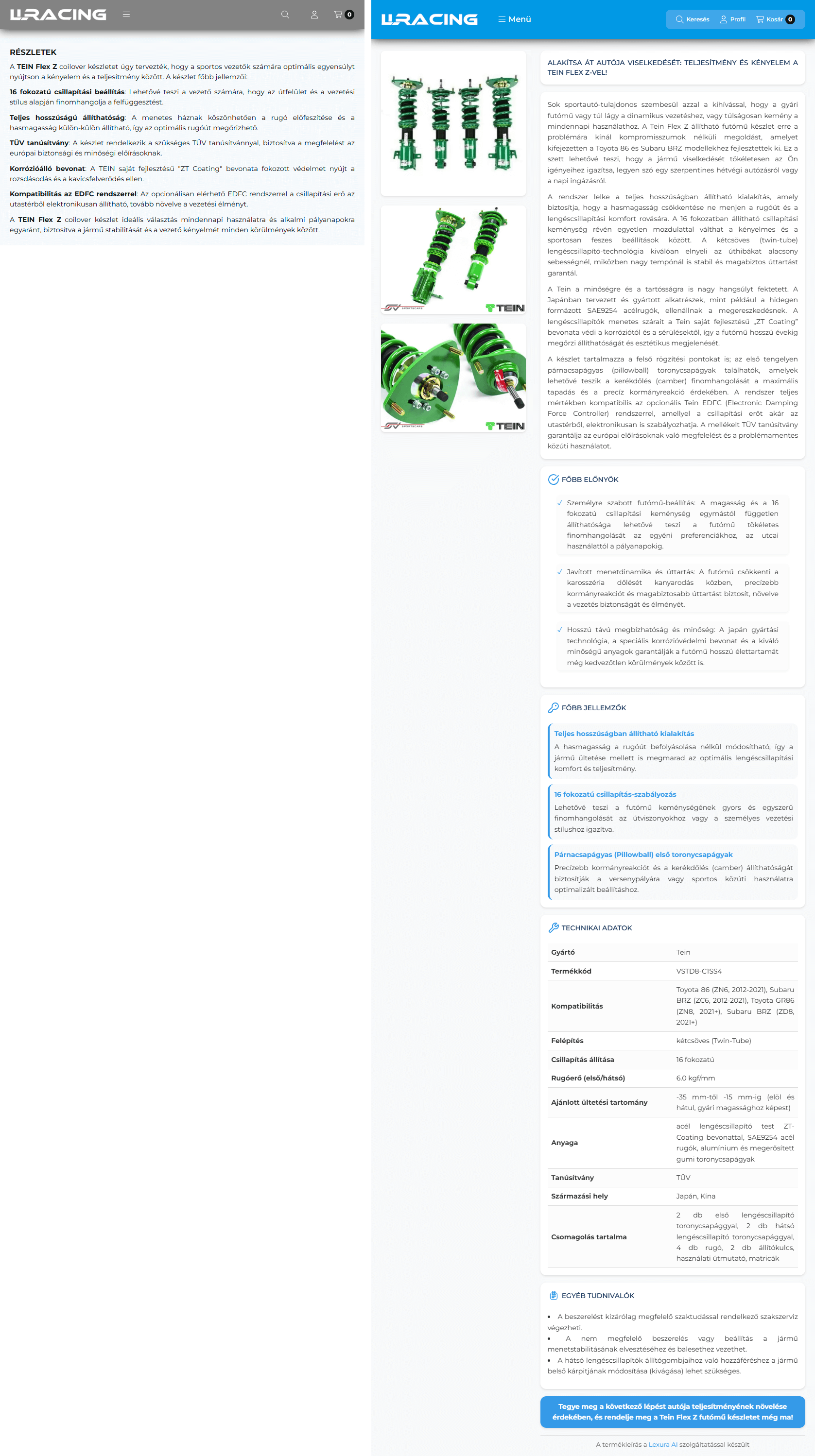 Before/After comparison 1: Basic product information vs. Lexura AI generated